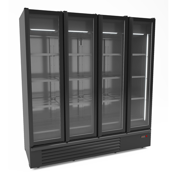 Combisteel Kühlschrank 4 Glastüren Schwarz 1850L