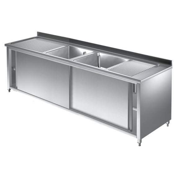 Prismafood Spülschrank 1,8m - 2 Becken  mittig L50xB50xT30cm STD