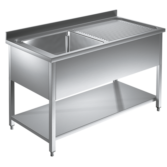Prismafood Spültisch mit Grundboden 1,2m - 1 Becken  links L50xB40xT25cm STD