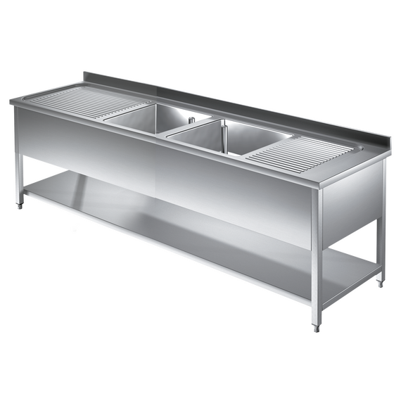 Prismafood Spültisch mit Grundboden 2,0m - 2 Becken  mittig L50xB40xT25cm STD