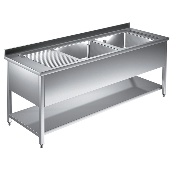 Prismafood Spültisch mit Grundboden 1,4m - 2 Becken  rechts L40xB40xT25cm STD
