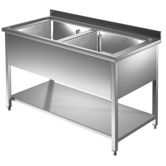Prismafood Spültisch mit Grundboden 1,2m - 2 Becken  mittig L50xB50xT30cm STD