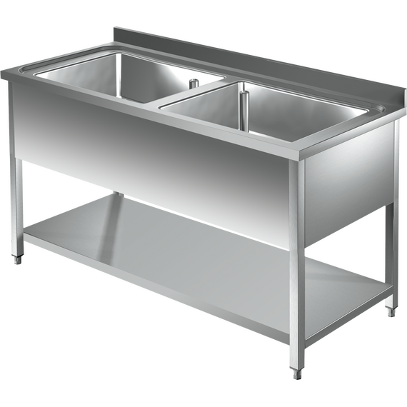 Prismafood Topf - Spültisch mit Grundboden 2,0m - 2 Becken  L86xB42xT35cm STD