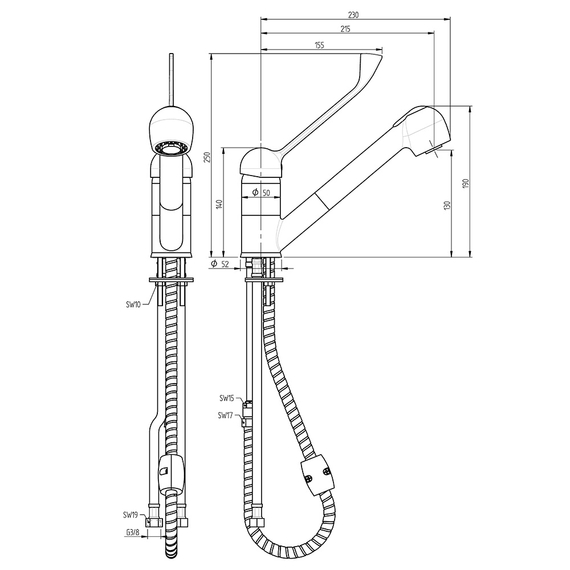 MONOLITH Mischbatterie mit Waschbrause, Einloch-Montage, Einhebelmischer, Bild 2