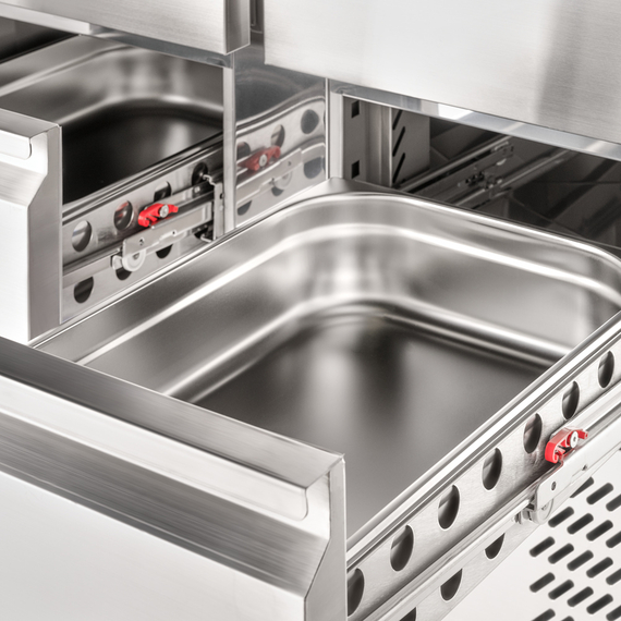 Starline Edelstahl Kühltisch mit vier Schubladen GN 1/1, 900x700x875 mm (BxTxH), ohne Aufkantung, Bild 4