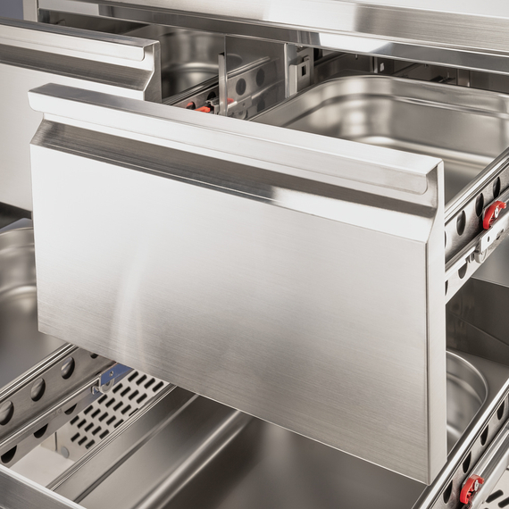 Starline Edelstahl Kühltisch mit vier Schubladen GN 1/1, 900x700x875 mm (BxTxH), ohne Aufkantung, Bild 5