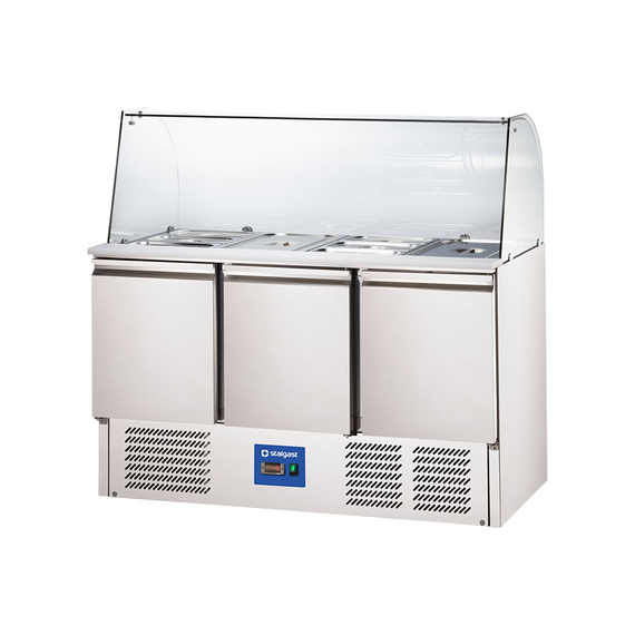 Starline Saladette mit Glasaufsatz, 3-türig, GN 1/1, Aufnahme 16x GN1/4, 1365x700x1345 mm (BxTxH)