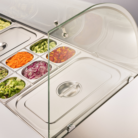 Starline Saladette mit Glasaufsatz, 3-türig, GN 1/1, Aufnahme 16x GN1/4, 1365x700x1345 mm (BxTxH), Bild 5