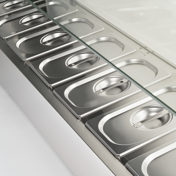 Starline Edelstahl Pizzakühlaufsatz mit Glasabdeckung, 8x GN1/4, 1800x335x440 mm (BxTxH), Bild 6