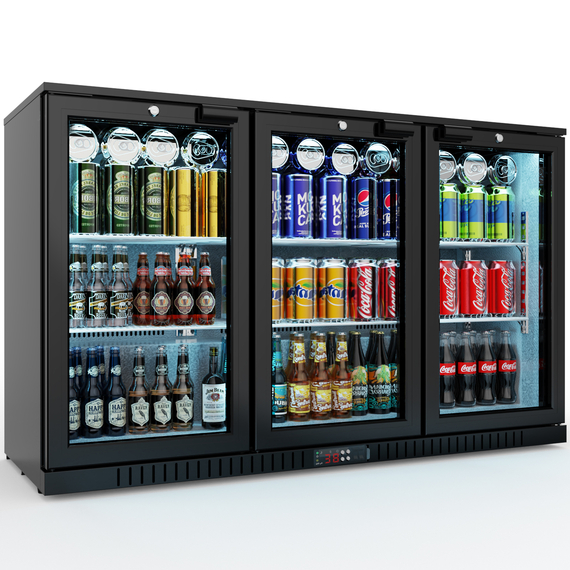 Bar Display Cooler, drei Flügeltüren, 1350x530x835 mm (BxTxH), schwarz, Bild 2