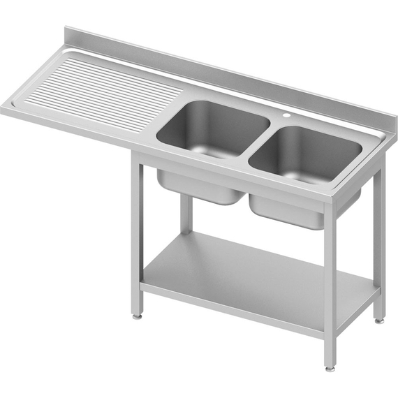 Stalgast Edelstahl Spültisch ECO mit Grundboden und Überstand 1800x700x900 mm, mit zwei Becken rechts, mit Aufkantung, Selbstmontage