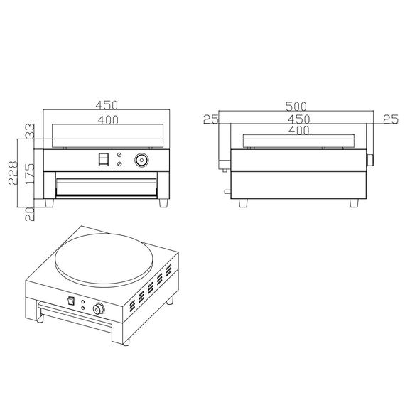 Vaiotec Elektro Crêpes Gerät 1 Platte, 450 x 500 mm, Bild 4