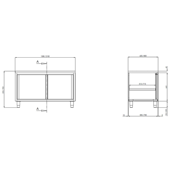 Vaiotec Topline Arbeitsschrank / Schiebetüren zur Durchreiche, 2000 x 700 mm, Bild 2