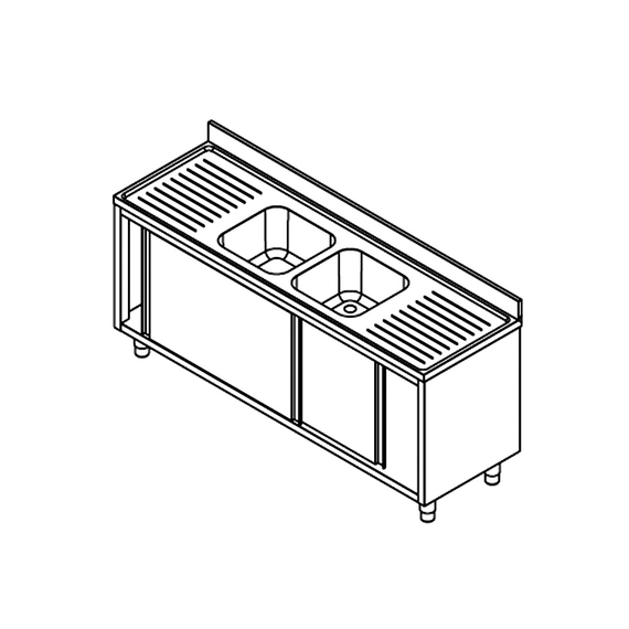 Vaiotec Topline Spülschrank / 2 Becken und 2 Abtropfflächen, 2400 x 700 mm, Bild 2