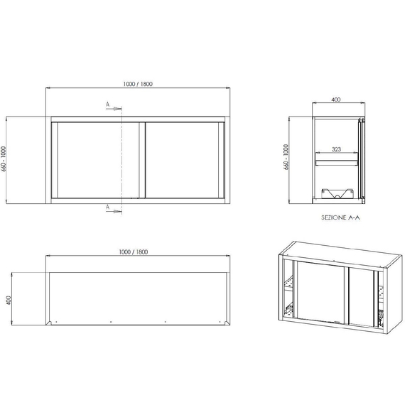 Vaiotec Topline Wandhängeschrank / Schiebetüren und Abtropffläche, 1200 x 400 mm, Bild 3