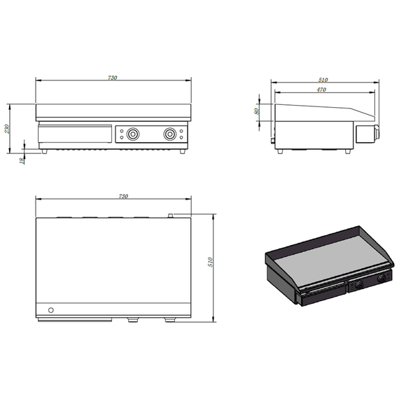 Vaiotec Elektro Grillplatte, Grillfläche glatt, 730 x 510 mm, Bild 2