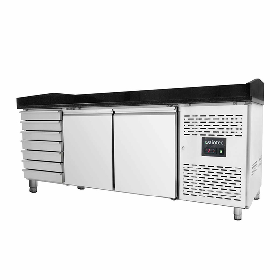 Vaiotec Pizzakühltisch / 2-türig & 7 Schubladen "schwarz" inkl. Kühlaufsatz GN1/4, 2020 x 800 mm, Bild 8
