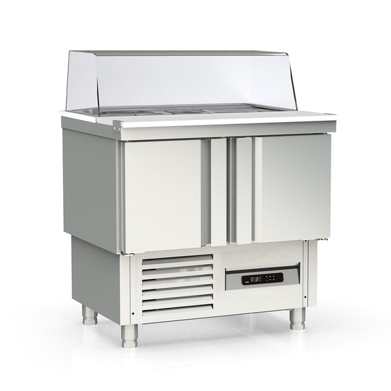 Vaiotec Topline Saladette / 2-fach mit Türen, Glasaufsatz gerade, GN 1/6, 925 x 700 mm