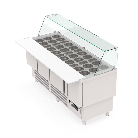 Vaiotec Topline Saladette / 4-fach mit Türen, Glasaufsatz schräg, GN 1/6 & 1/9, 1825 x 700 mm, Bild 2