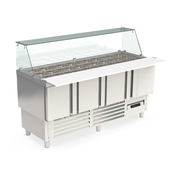 Vaiotec Topline Saladette / 4-fach mit Türen, Glasaufsatz schräg, GN 1/6 & 1/9, 1825 x 700 mm, Bild 3