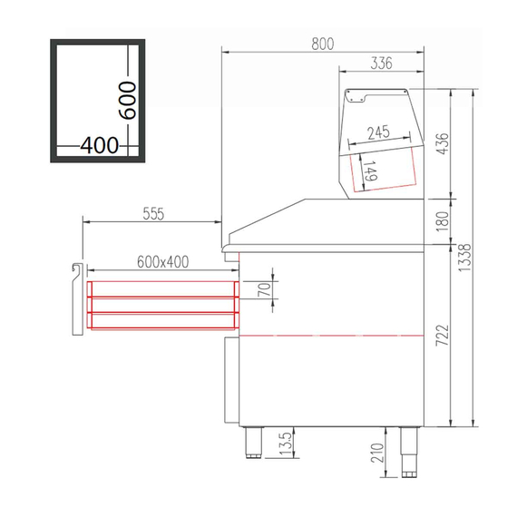 Vaiotec Topline Pizzatisch / 3-fach mit Türen, EN 60x40, Schublade, Granitplatte grau, inkl. Kühlaufsatz, GN 1/4, 2090 x 800 mm, Bild 4
