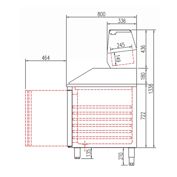 Vaiotec Topline Pizzatisch / 4-fach mit Türen, EN 60x40, Granitplatte grau, inkl. Kühlaufsatz, GN 1/4, 2545 x 800 mm, Bild 3