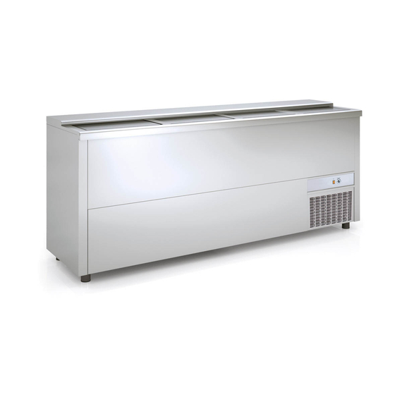 Vaiotec Topline Getränkekühltruhe mit 4 Edelstahlschiebedeckeln, 580 Liter, 1990 x 550 mm