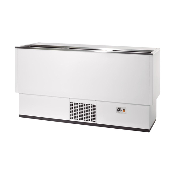 Vaiotec Topline Getränkekühltruhe Weiß mit Edelstahlschiebedeckel, 290 Liter, 1510 x 545 mm