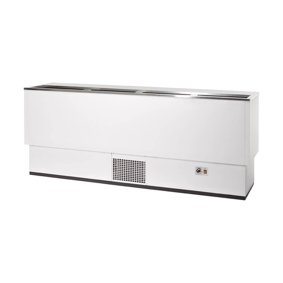 Vaiotec Topline Getränkekühltruhe Weiß mit Edelstahlschiebedeckel, 389 Liter, 2010 x 545 mm