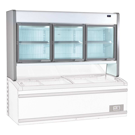 Vaiotec Topline Tiefkühltruhenaufsatz 900 mit Glastüren, Weiß, LED, 2500 x 630 mm