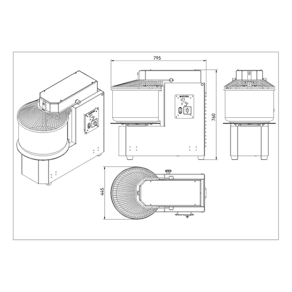 Vaiotec Teigknetmaschine abnehmbarer Kessel - 30 Liter / 400 Volt / 2 Geschwingkeiten, 445 x 795 mm, Bild 6