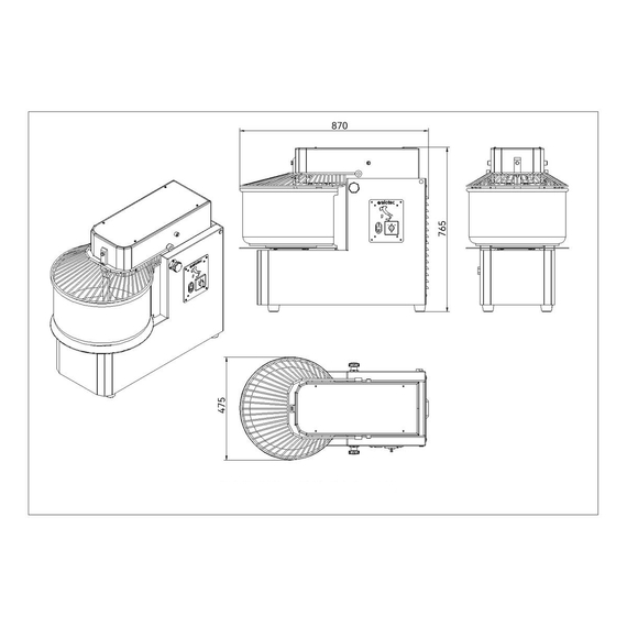 Vaiotec Teigknetmaschine abnehmbarer Kessel - 40 Liter / 400 Volt / 2 Geschwindigkeiten, 475 x 870 mm, Bild 6