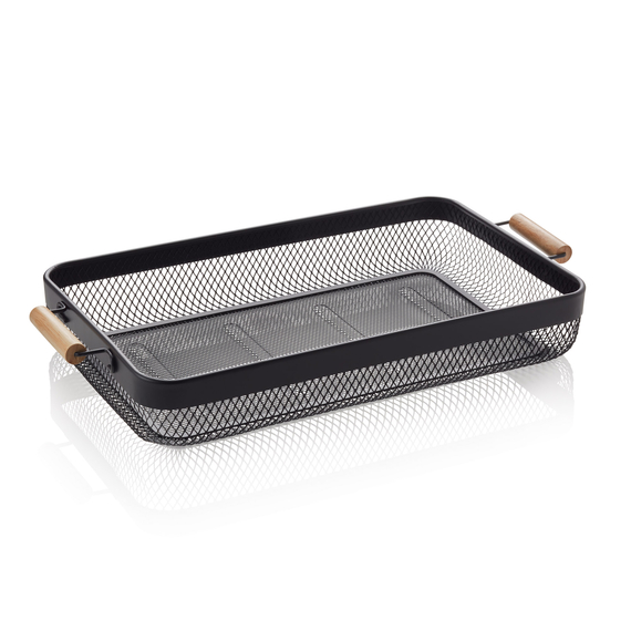 Was Germany Korb, 51 x 26,5 x 7,5 cm, schwarz pulverbeschichtet, Metall, Holz