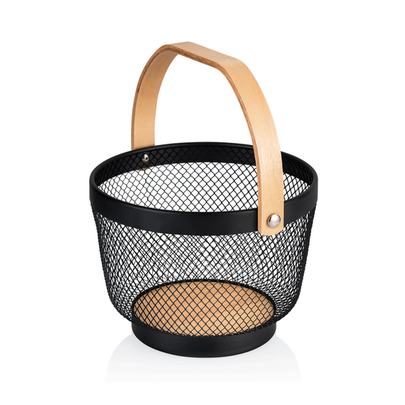 Was Germany Korb, 28 x 27 x 18,5 cm, schwarz pulverbeschichtet, Metall, Holz