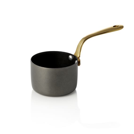 Steel & Style Serviertopf, mit Messinggriff, 140 ml, Ø 7 cm, schwarz, Messing, PVD, Chromnickelstahl