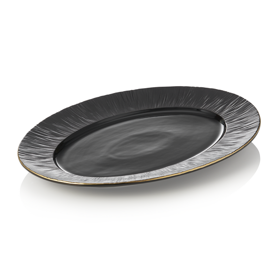 Maya Platte Set KURO, 33 x 24,5 cm, schwarz, Set á 2 Stück, Porzellan