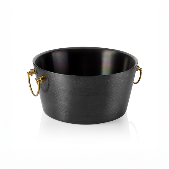 Was Germany Champagnerkühler, mit Messinggriffen, Ø 34 cm, Höhe 17 cm, schwarz, doppelwandig, gehäm. Oberfläche, PVD Beschichtung, Chromnickelstahl, Messing