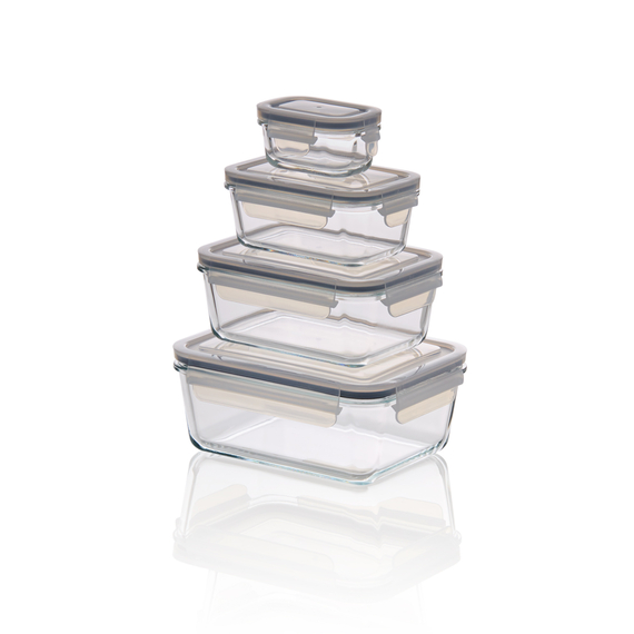 Was Germany Frischhaltedosen Set mit Polypropylendeckel, 4-teilig, Borosilikatglas