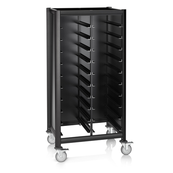 Was Germany Tablettwagen DOUBLE GN 1/1 MENSA BLACK, für 2 x 10 Tabletts, schwarz, 60 x 80 x 165 cm, MDF/Aluminium