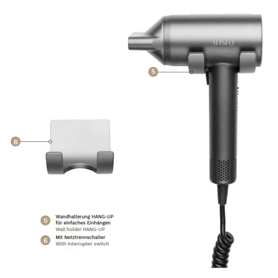 Aliseo Vento Brushless Haartrockner Mit Wandhalterung & zusätzlichem Kabel und Stecker, Ausführung: mit EU-Stecker, Wandhalterung: Mit Wandhalterung & zusätzlichem Kabel und Stecker, Bild 4