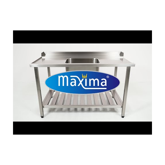 Maxima Gastro Geschirrspültisch - 120 x 75 cm - links - mit Waschbecken und Backsplash - inkl. Lagerregal, Bild 5