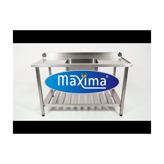 Maxima Gastro Geschirrspültisch - 120 x 75 cm - rechts - mit Spüle und Backsplash - inkl. Lagerregal, Bild 5