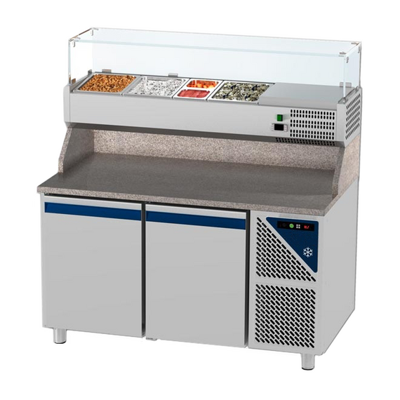 Prismafood Kühltisch 2 Türen Schaukasten GN 1/4 Kapazität: 396 lt Temperatur: 0°C/+10°C