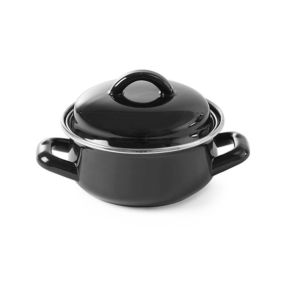 Hendi Suppen-/Saucentöpfchen - mit Deckel, 0,5L, Schwarz, ⌀135x(H)105mm
