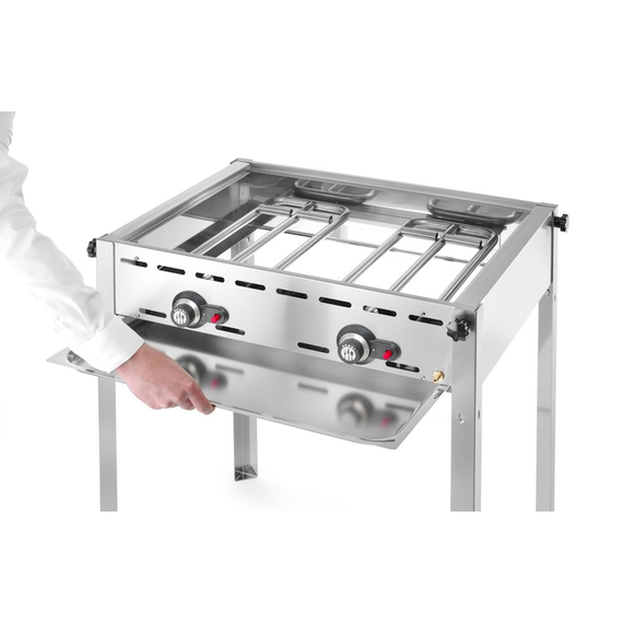 Hendi Grillsystem Green Fire mit 2 Brennern, Profi Line, Emaillierte Grillplatte und Grillrost aus Gusseisen GN 1/1, 11,6kW, 740x615x(H)825mm, Bild 4