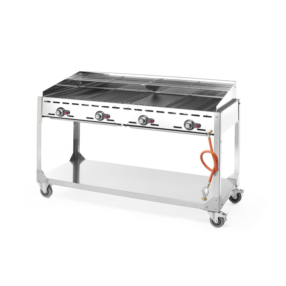 Hendi Grillsystem Green Fire mit 4 Brennern, Profi Line, mit Rollengestell, Hellgrau, 22kW, 1400x612x(H)825mm, Bild 4