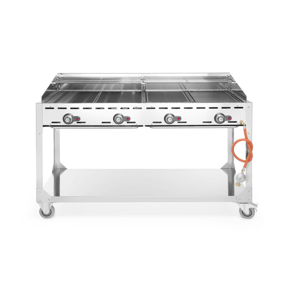 Hendi Grillsystem Green Fire mit 4 Brennern, Profi Line, mit Rollengestell, Hellgrau, 22kW, 1400x612x(H)825mm, Bild 2