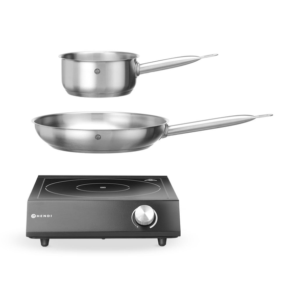 Hendi Set: Induktionskocher 3500W + Stielkasserolle + Bratpfanne, Schwarz, 220-240V/3500W, 320x395x(H)95mm, Bild 2