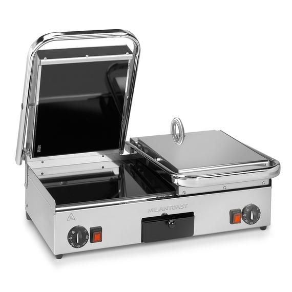 Milantoast Glaskeramik Doppel Kontaktgrill, glatt, Grillfläche: Glatt