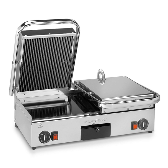 Milantoast Glaskeramik Doppel Kontaktgrill, oben gerillt, unten glatt, Grillfläche: Oben gerillt, unten glatt